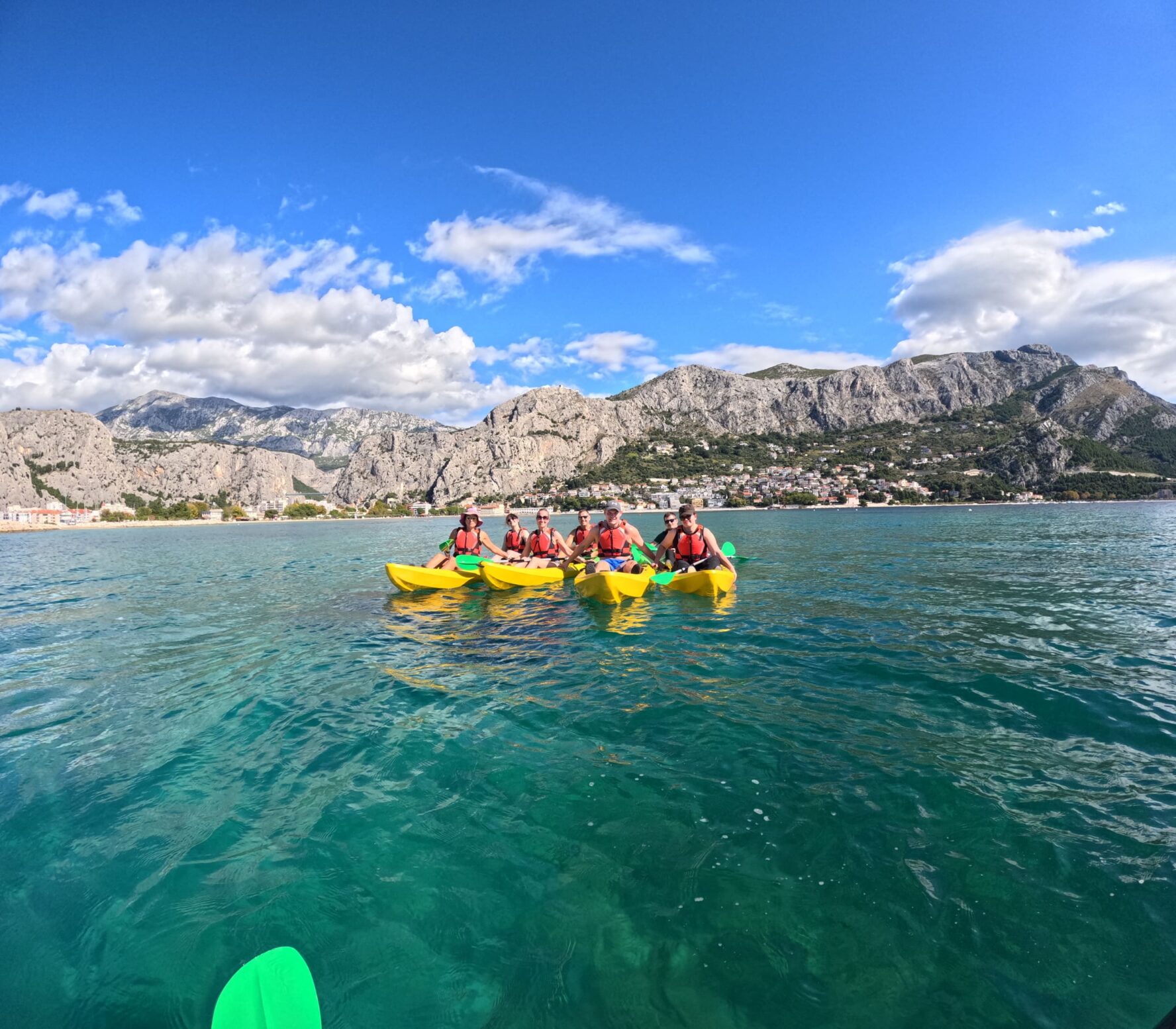 Kayaking with clear sky in the background