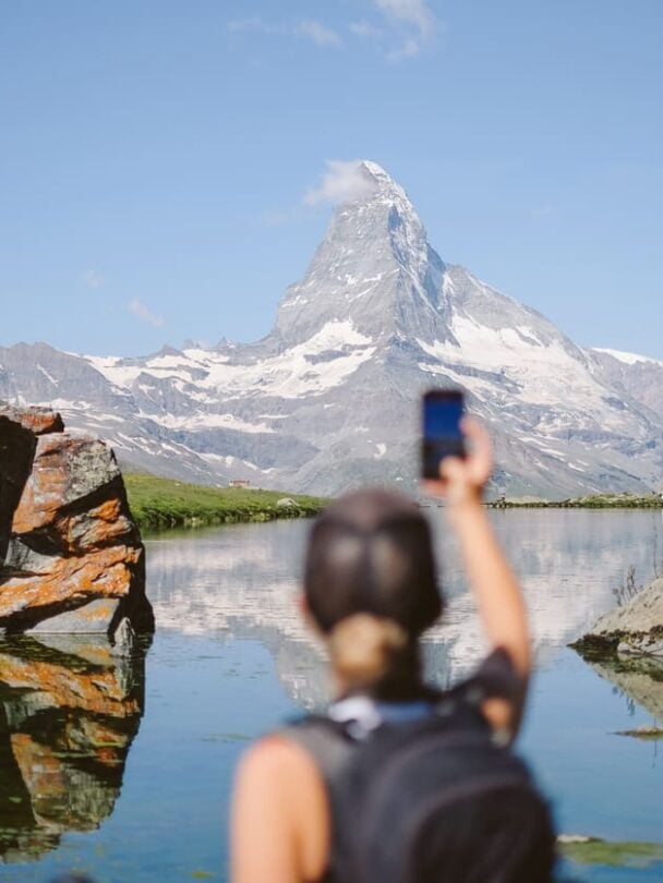 swiss alps woman hiker
