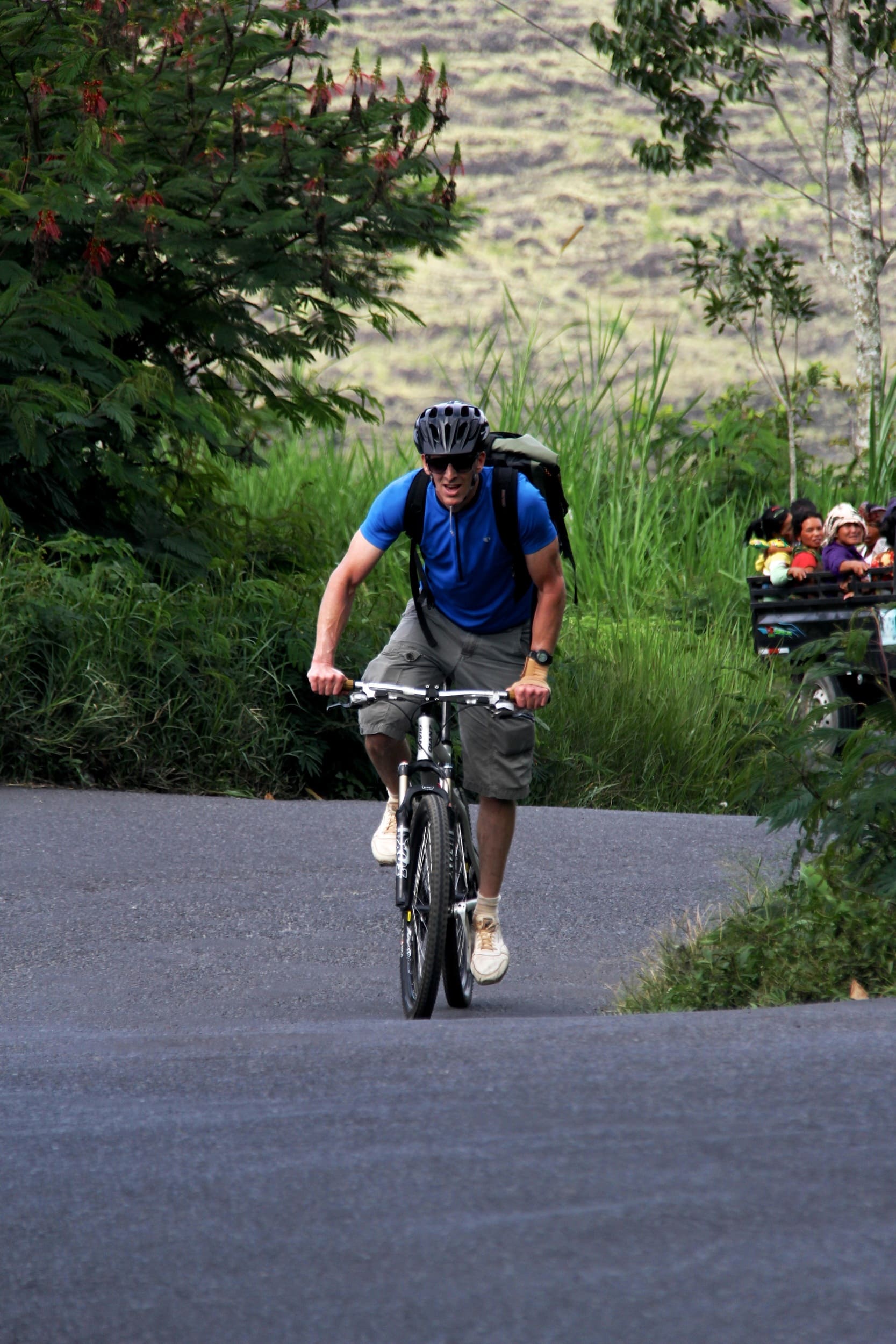 Mountain biker on a road in Bali