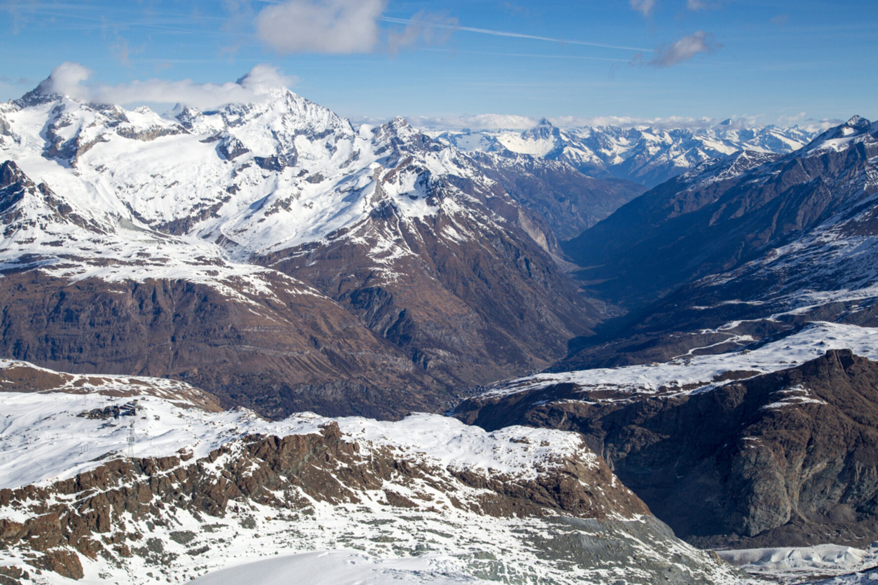 Panoramic view of Zermatt and the Swiss Alps from Matterhorn Glacier Paradise