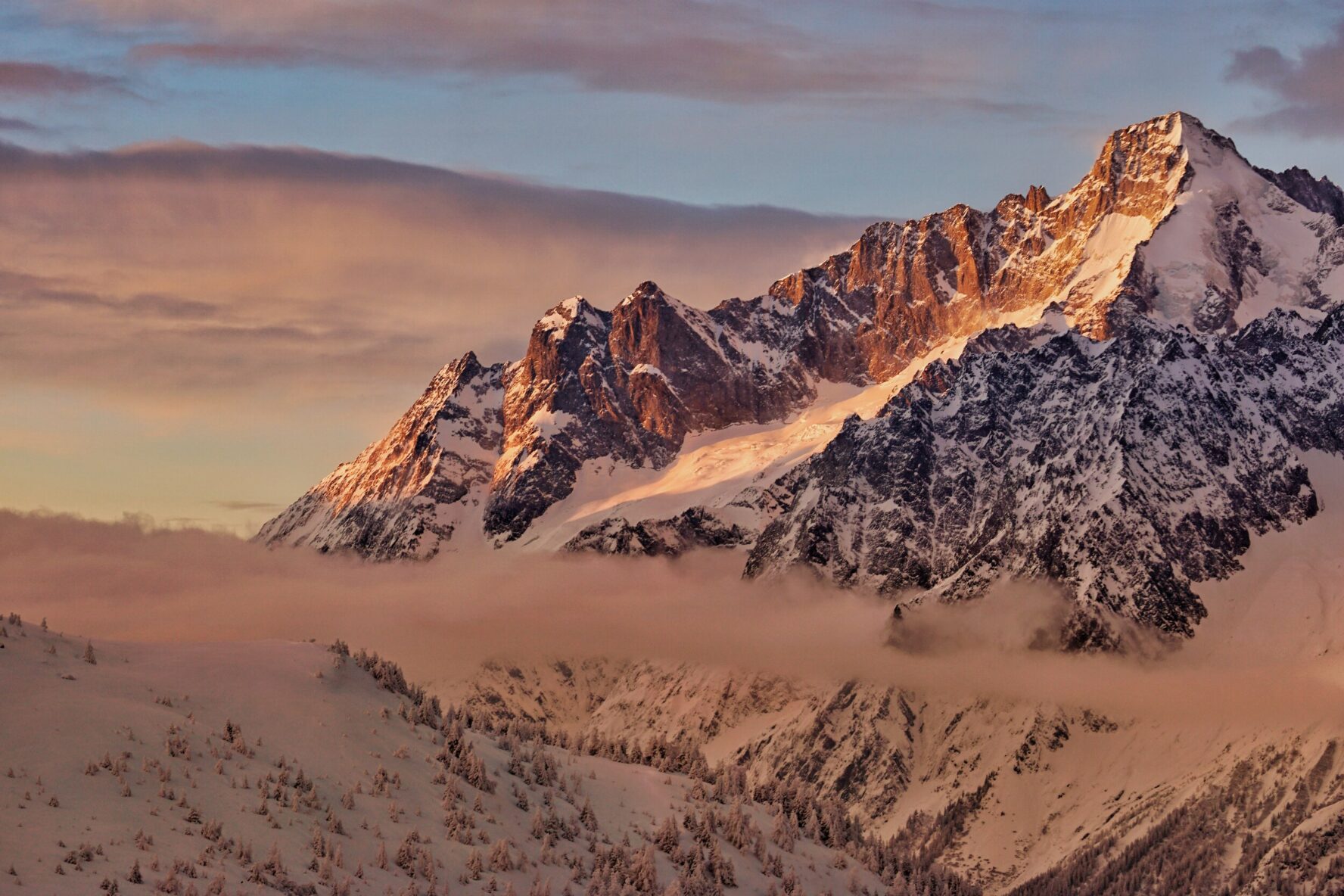 The peaks around Verbier at sunrise