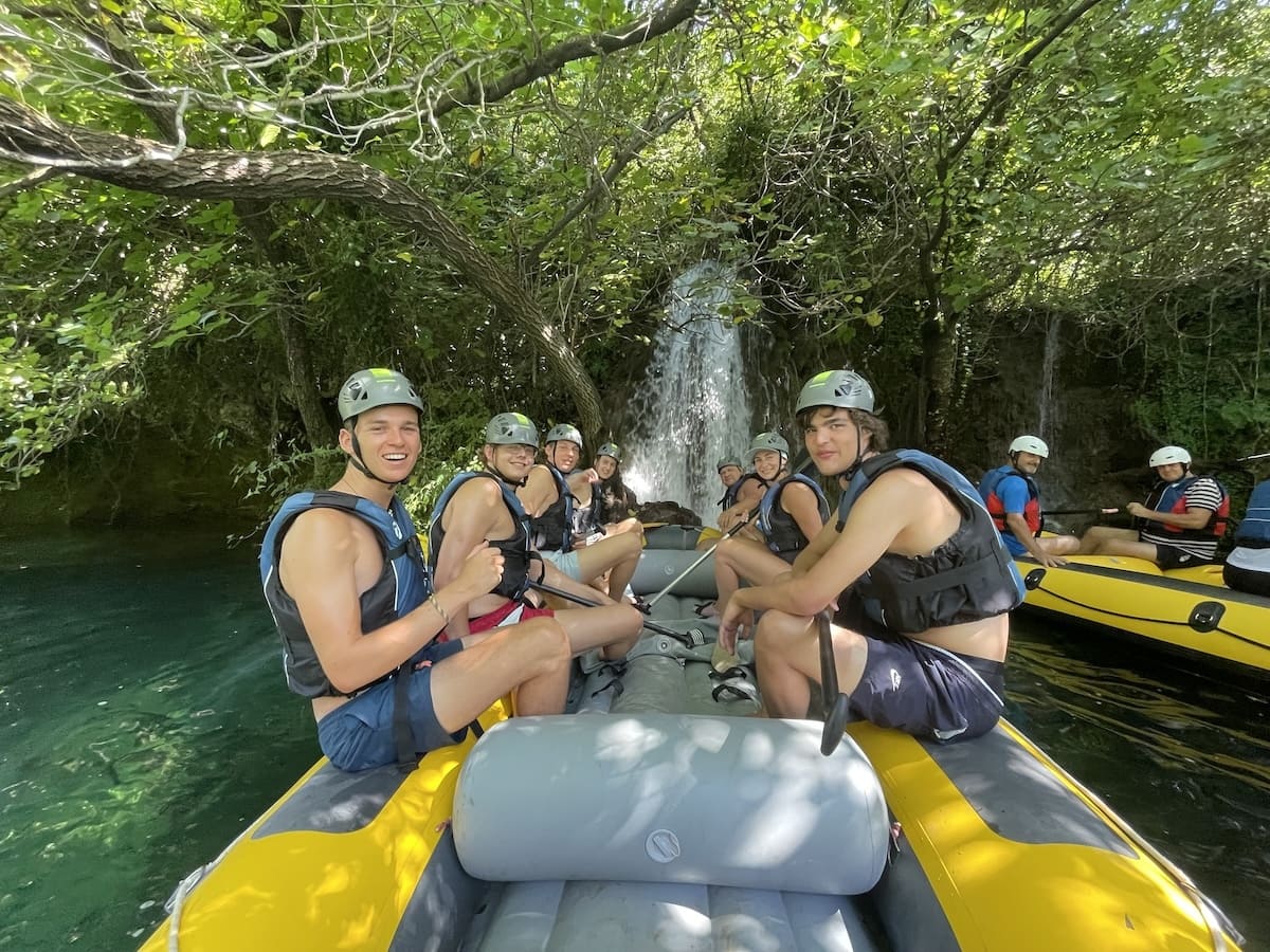 Rafting near a small waterfall