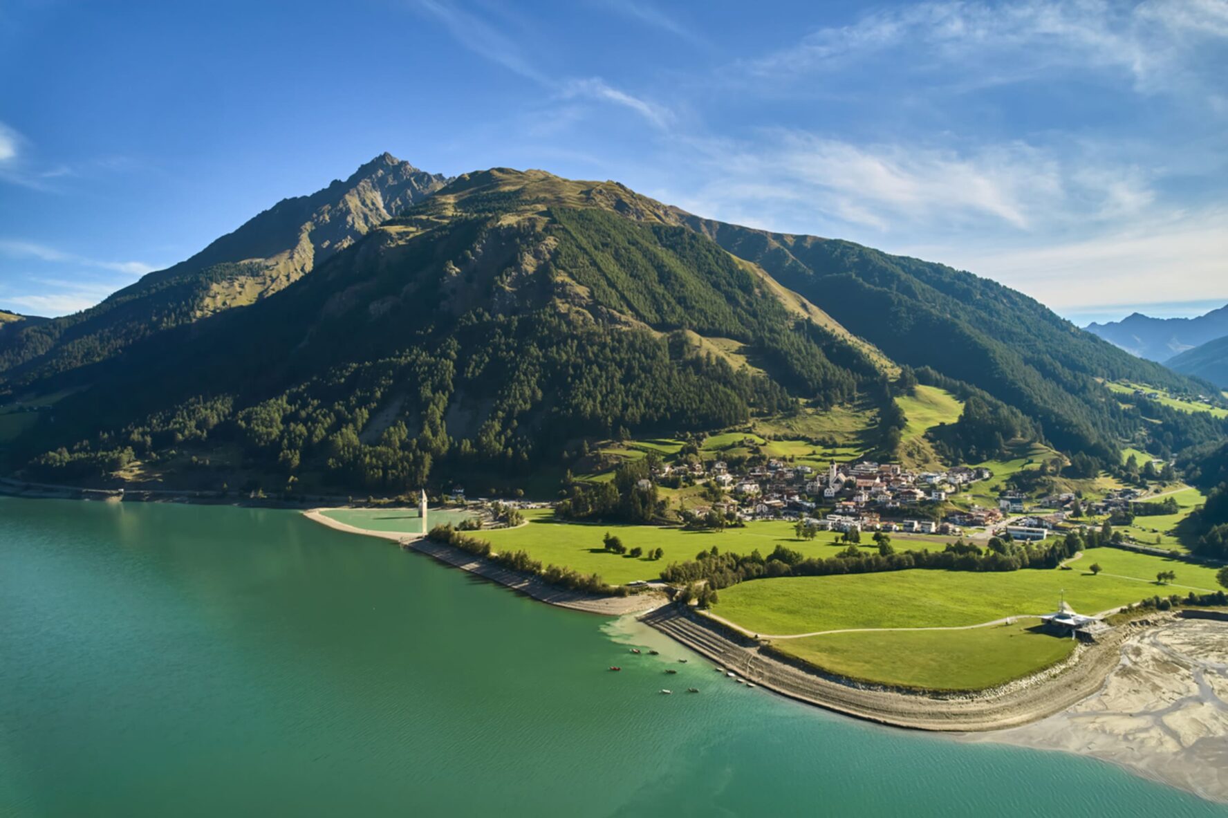 Reschensee aerial view