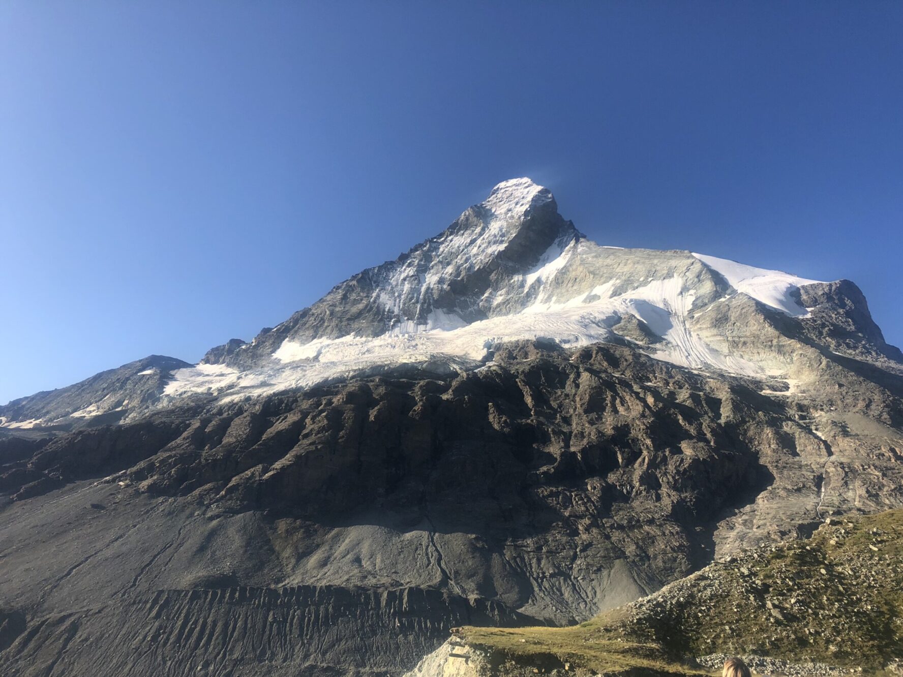 The rocky base and lower slopes of the Matterhorn