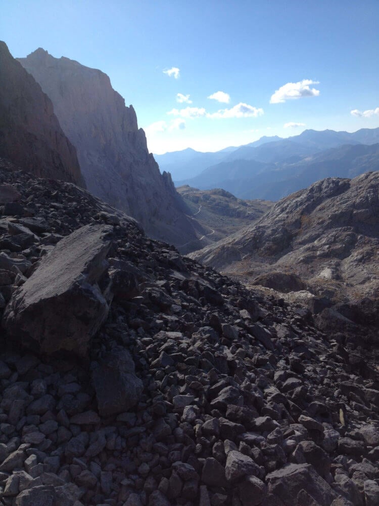 Rocky trail with a view of the valley on the route from Fuente De to Sotres