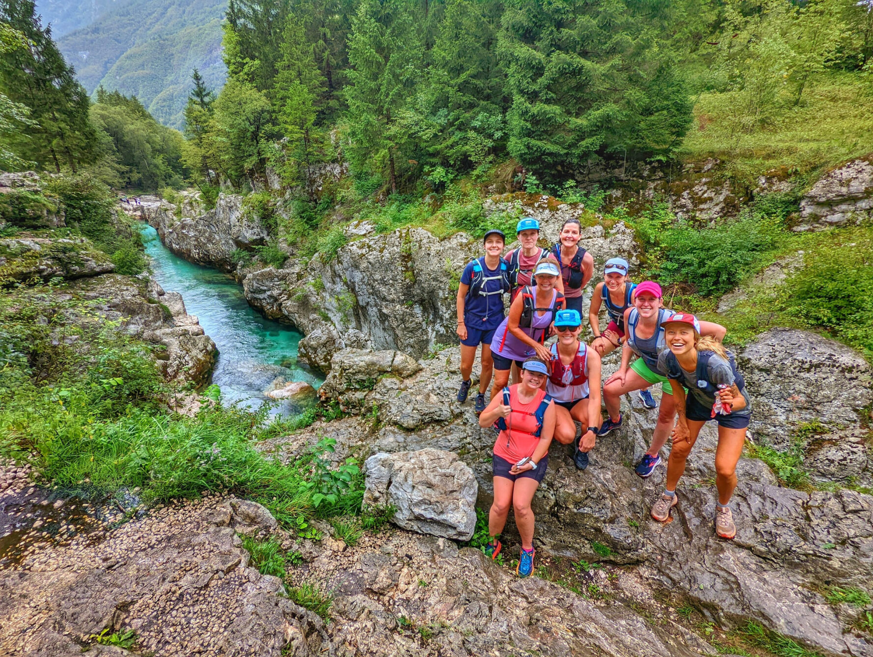 Runners near a creek