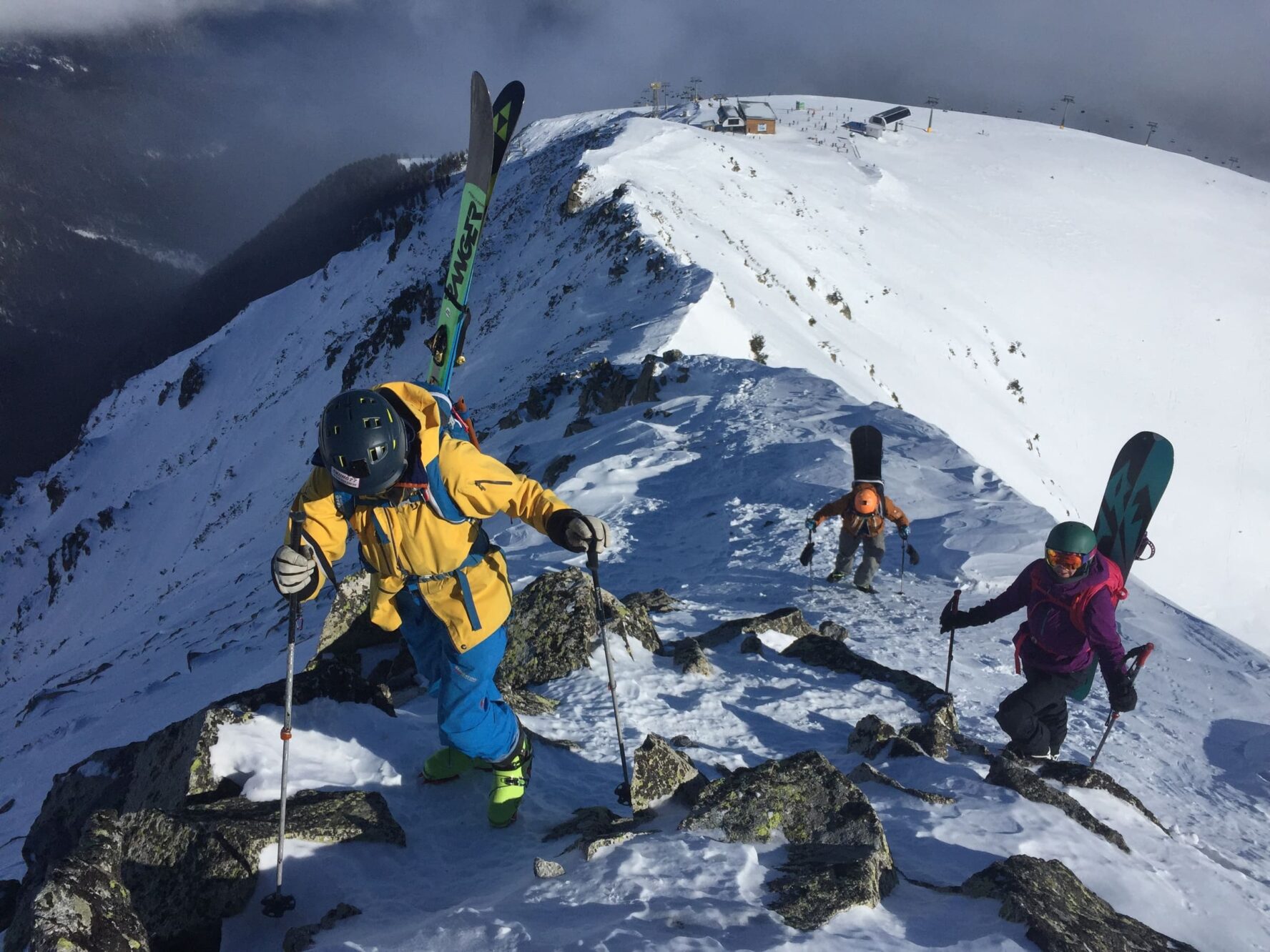 Skiers hiking in Bulgaria