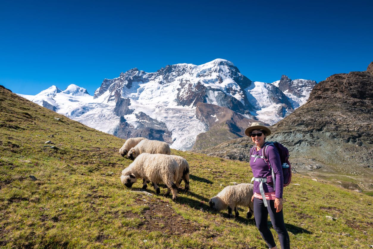 swiss alps woman hiker