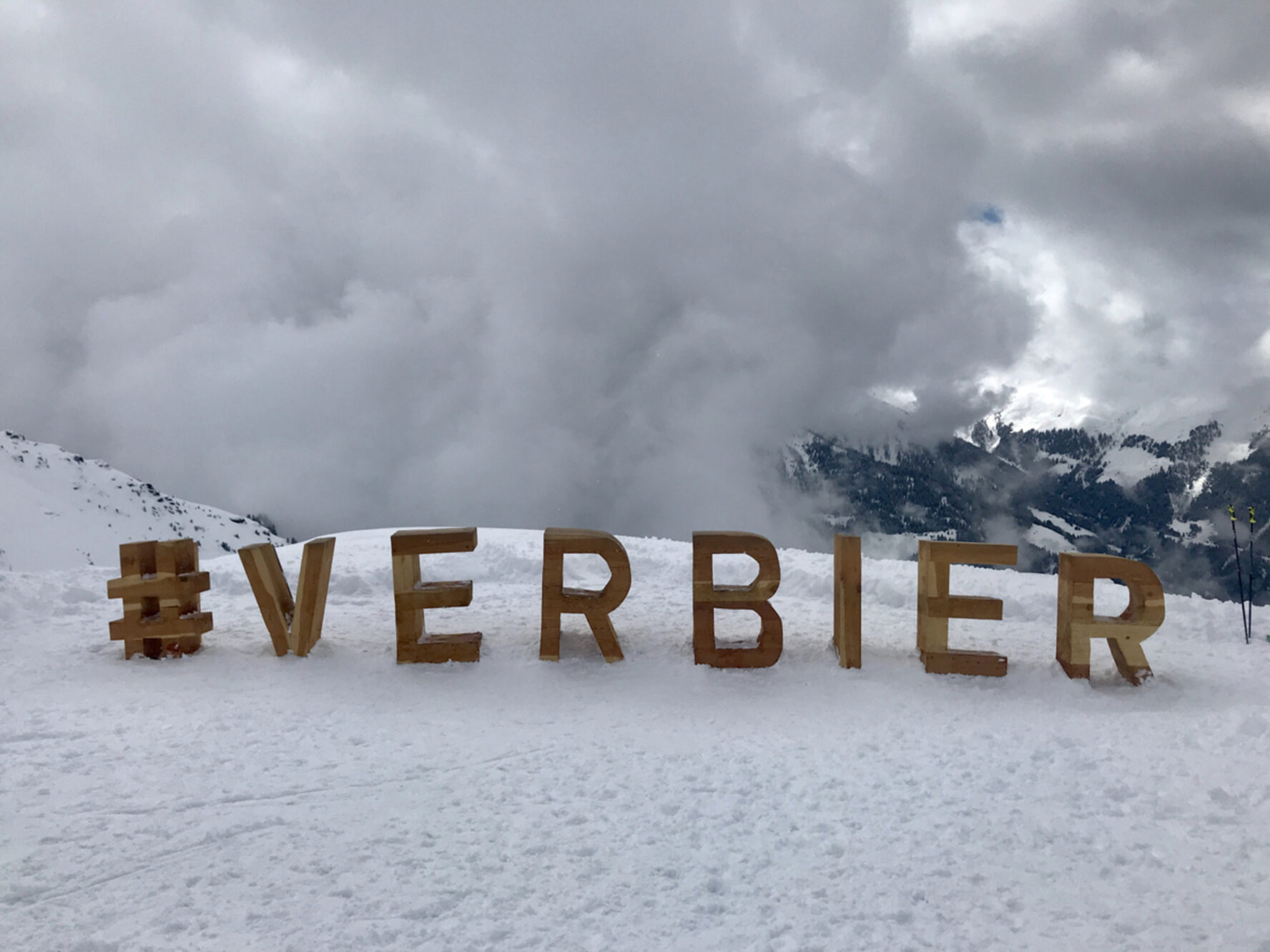 The iconic Verbier sign in the snow