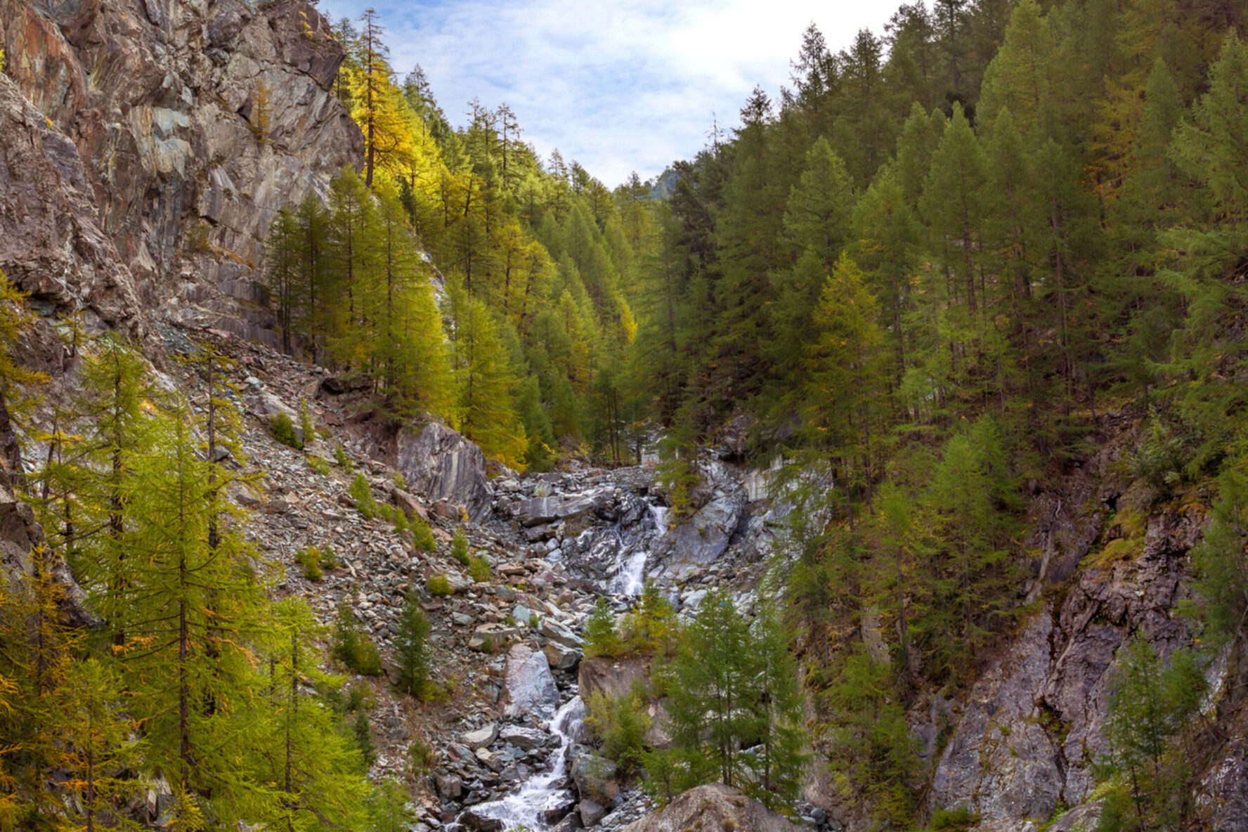 A waterfall at Gorner Gorge in Zermatt