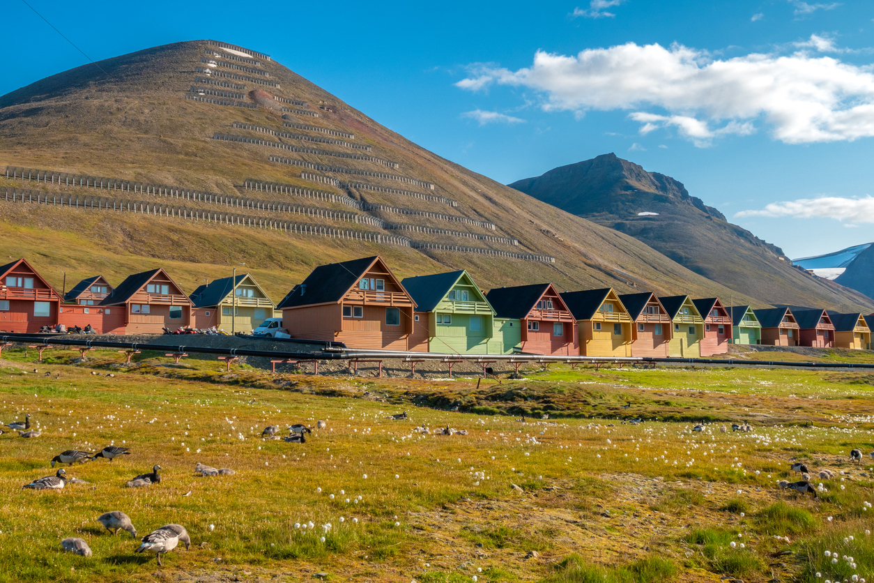 Colorful coal mining houses in Longyearbyen