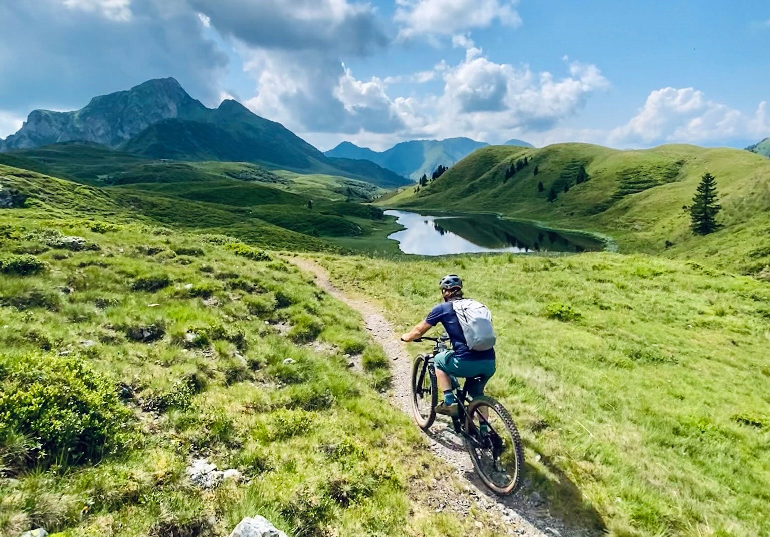 Cyclist on a trail near the Zollnersee lake