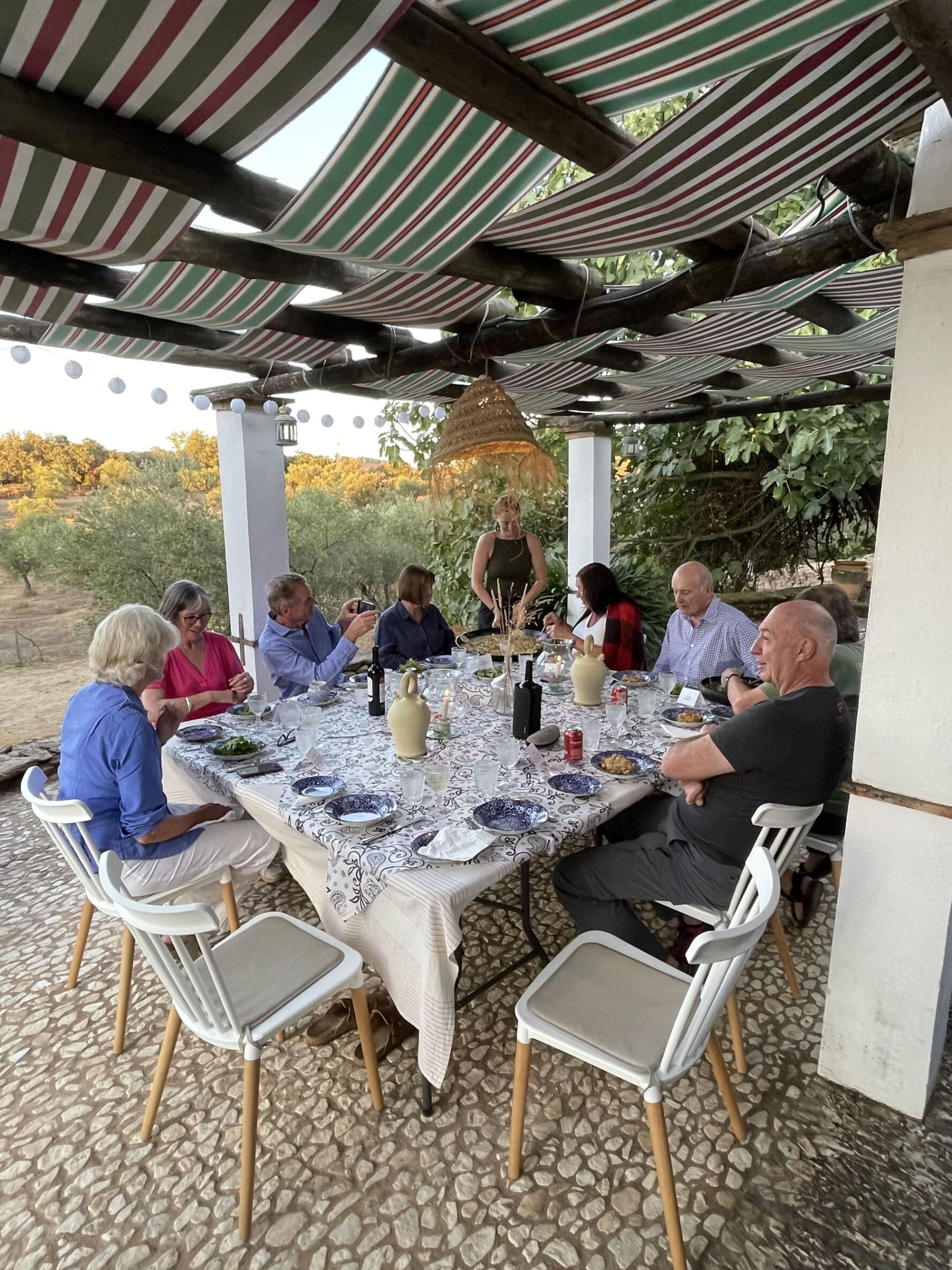 Group having a meal on the e-MTB holidays in Andalucia