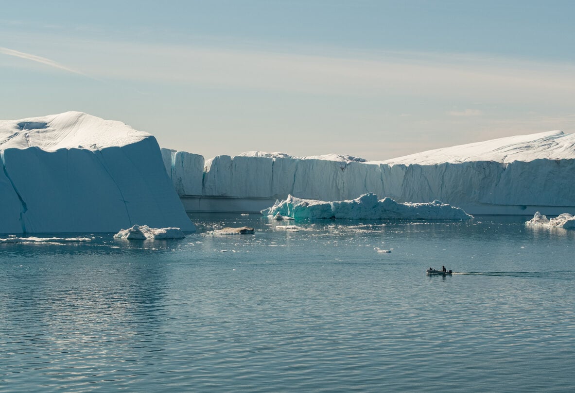 Greenland icebergs sunny