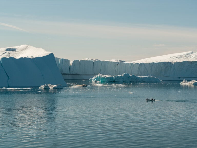 Greenland icebergs sunny