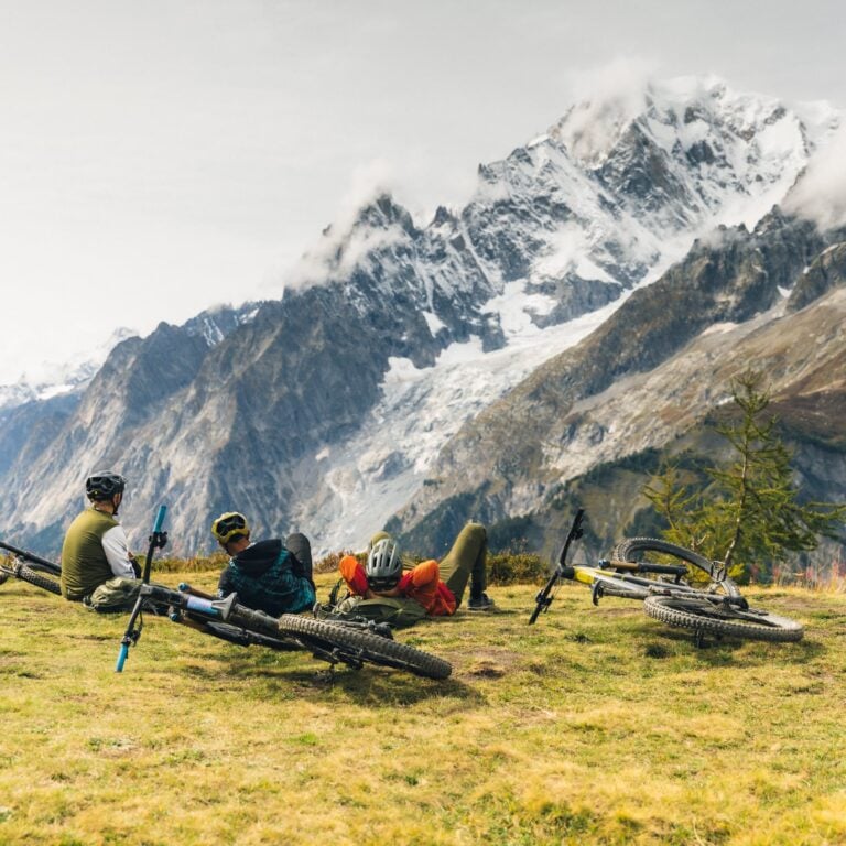 Riders resting near a vista in the Mont Blanc area