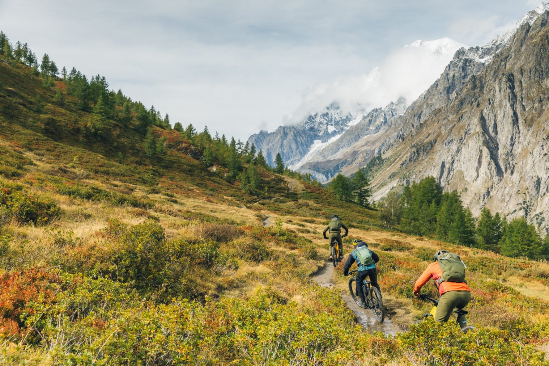 Riders in a vista on the Tour du Mont Blanc