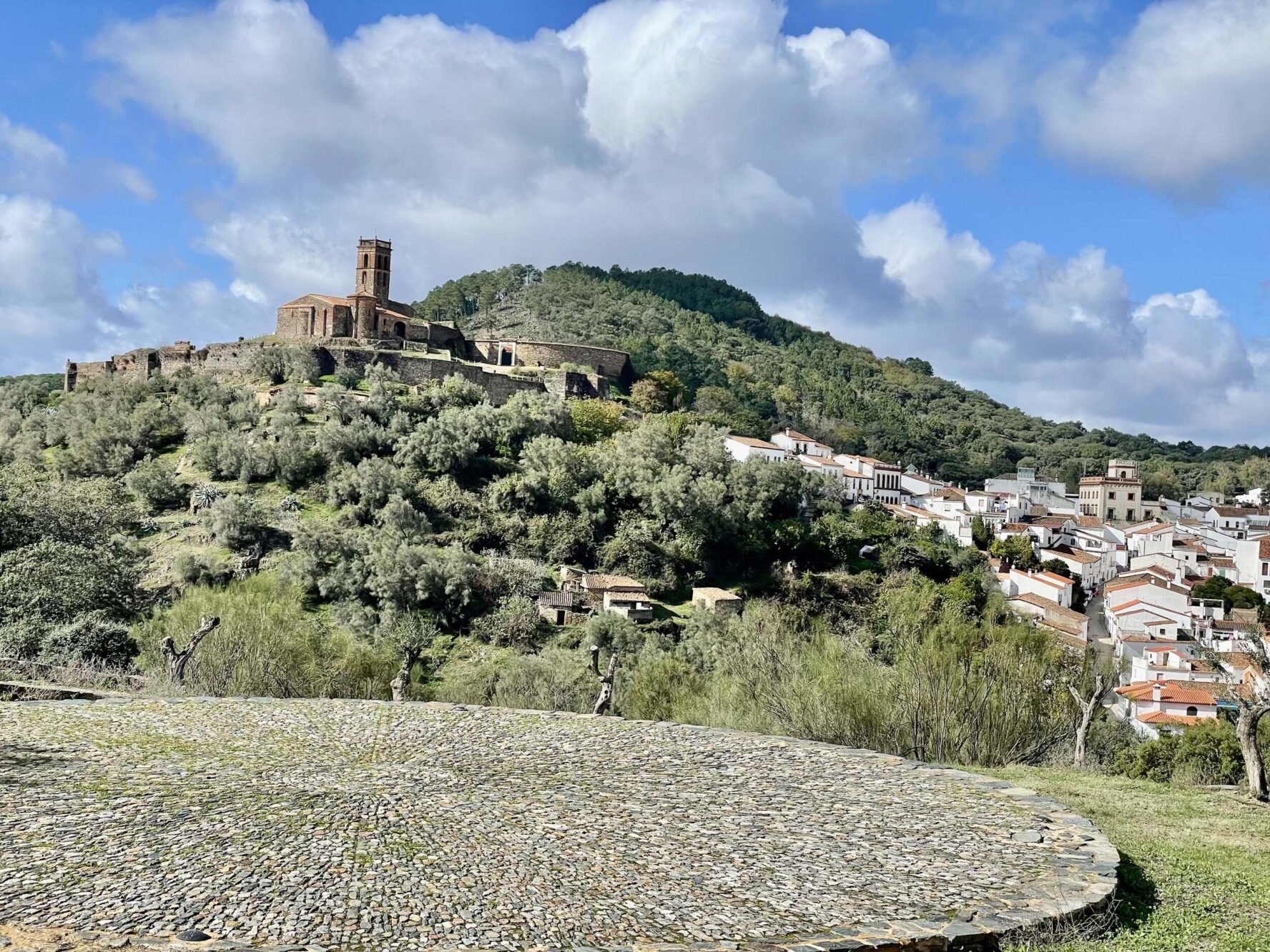 View of Almonaster and its mosque on a hilltop