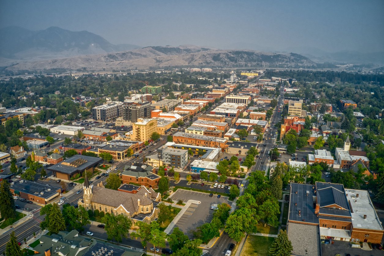 Aerial view of downtown Bozeman, Montana