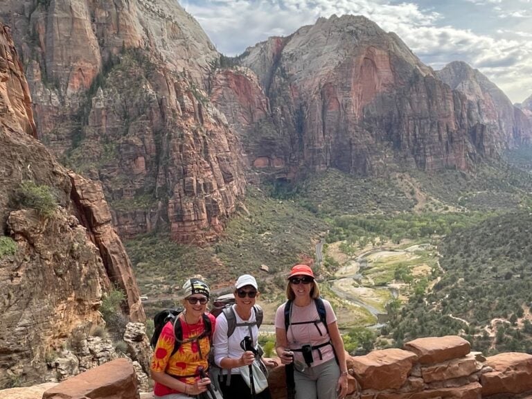 Hikers at Angels Landing on the Zion and Bryce hiking tour
