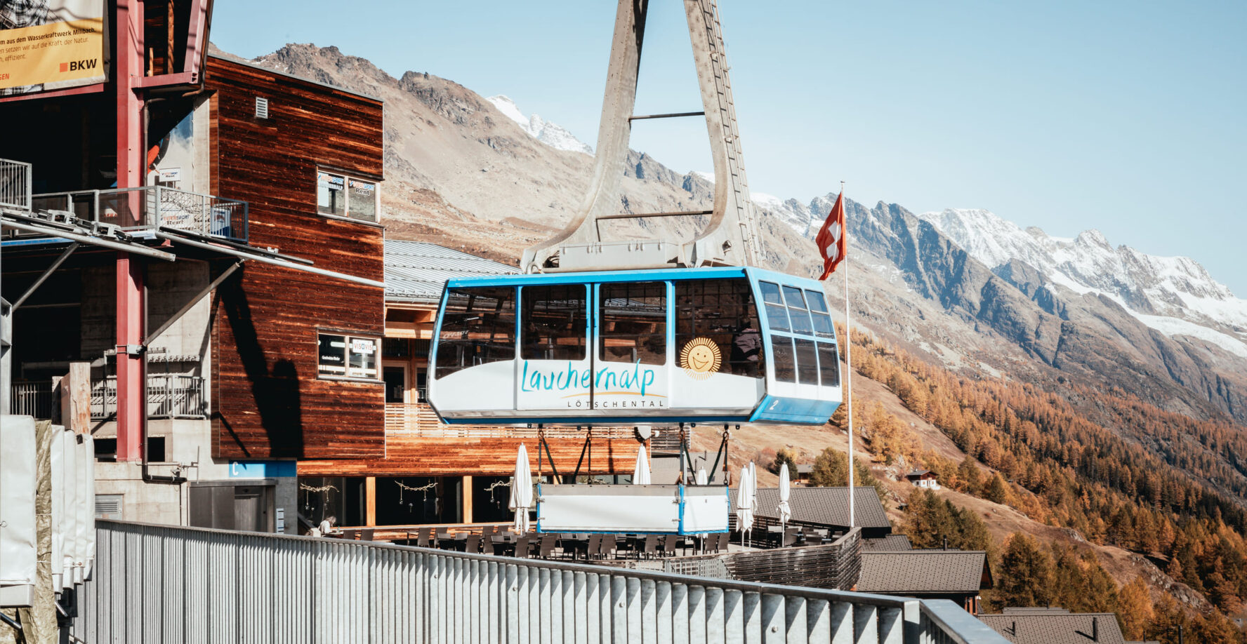 Cable car in the Swiss Alps while MTB