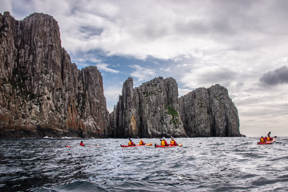 Kayakers near Cape Hauy, one of the Three Capes