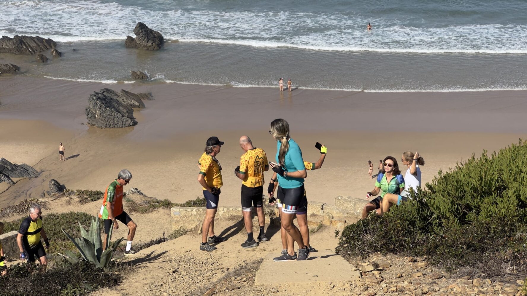 Cyclists on a beach