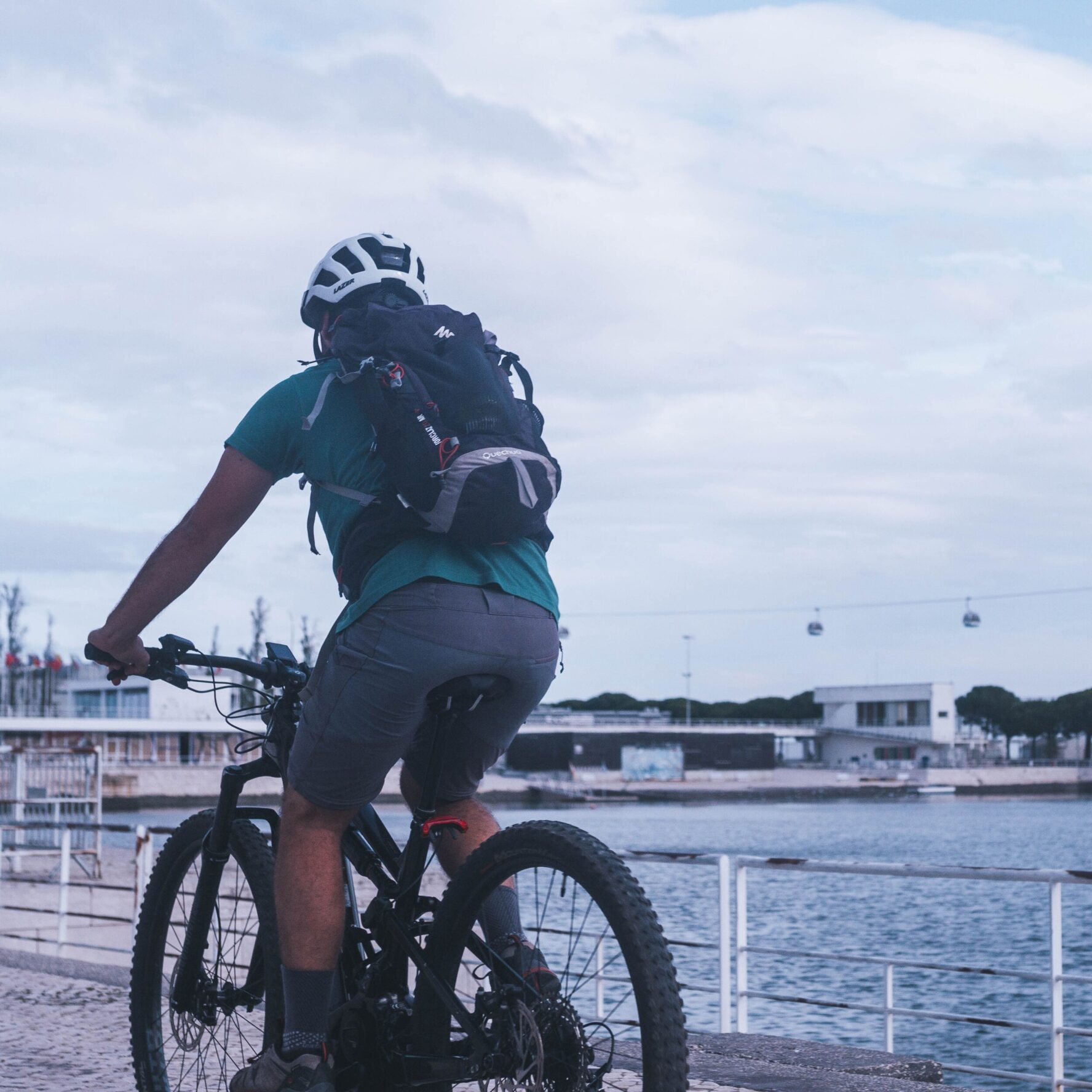 Biking on an e-MTB in Lisbon along the Tagus river