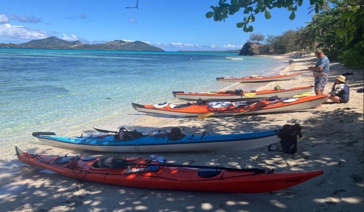 Kayaks on Fiji beach