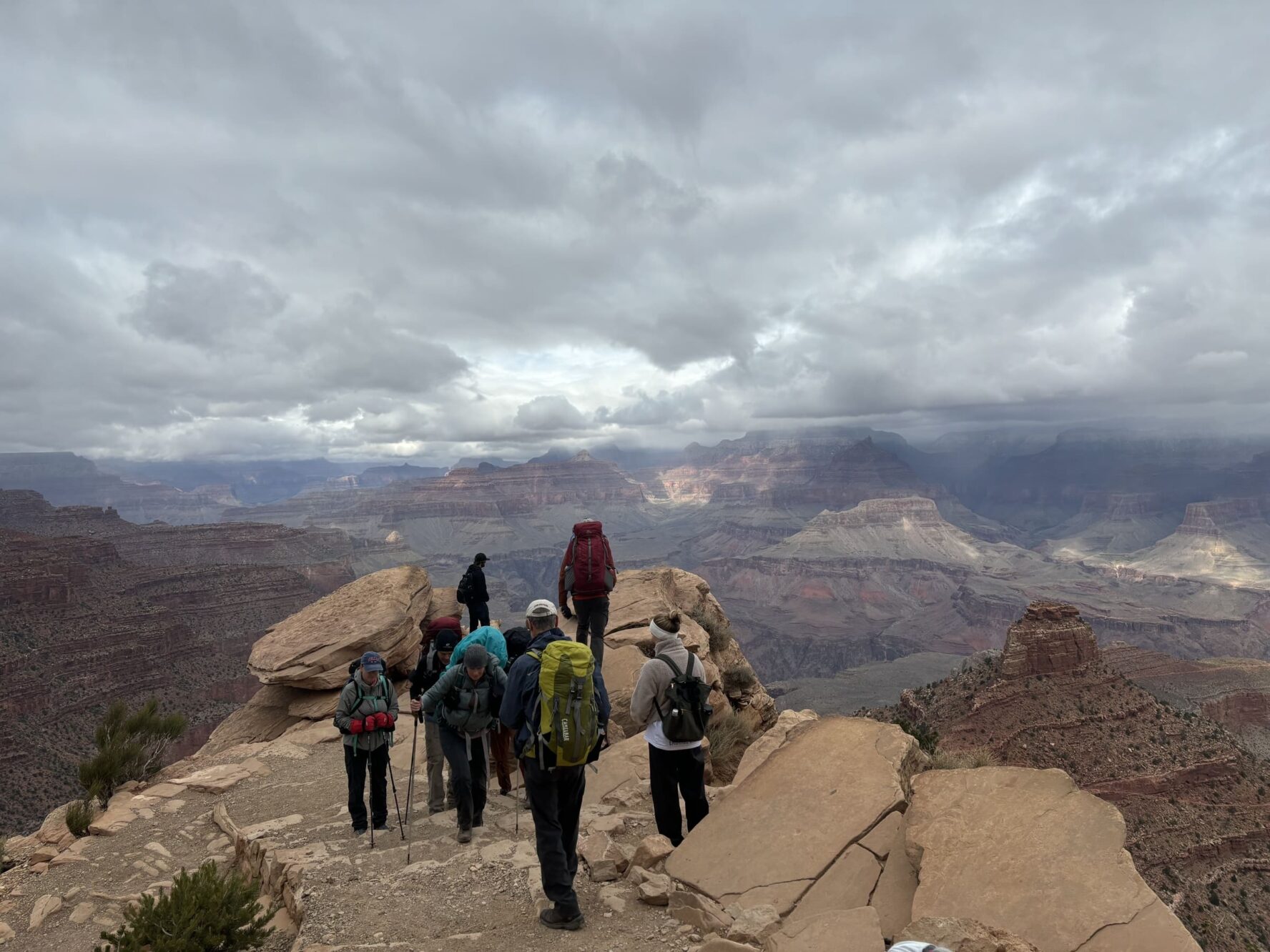 Hikers on the rim of the Grand Canyon