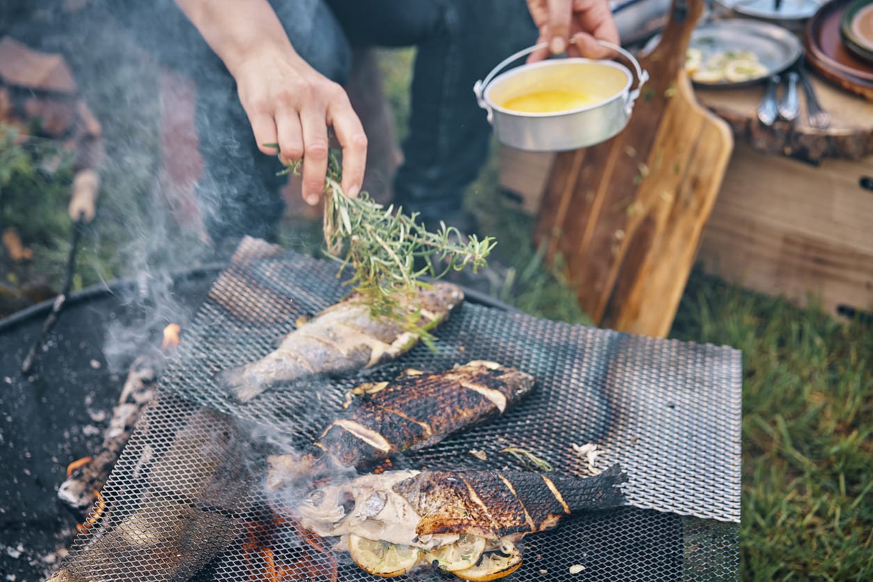 Grilled fish in a camp in Greenland
