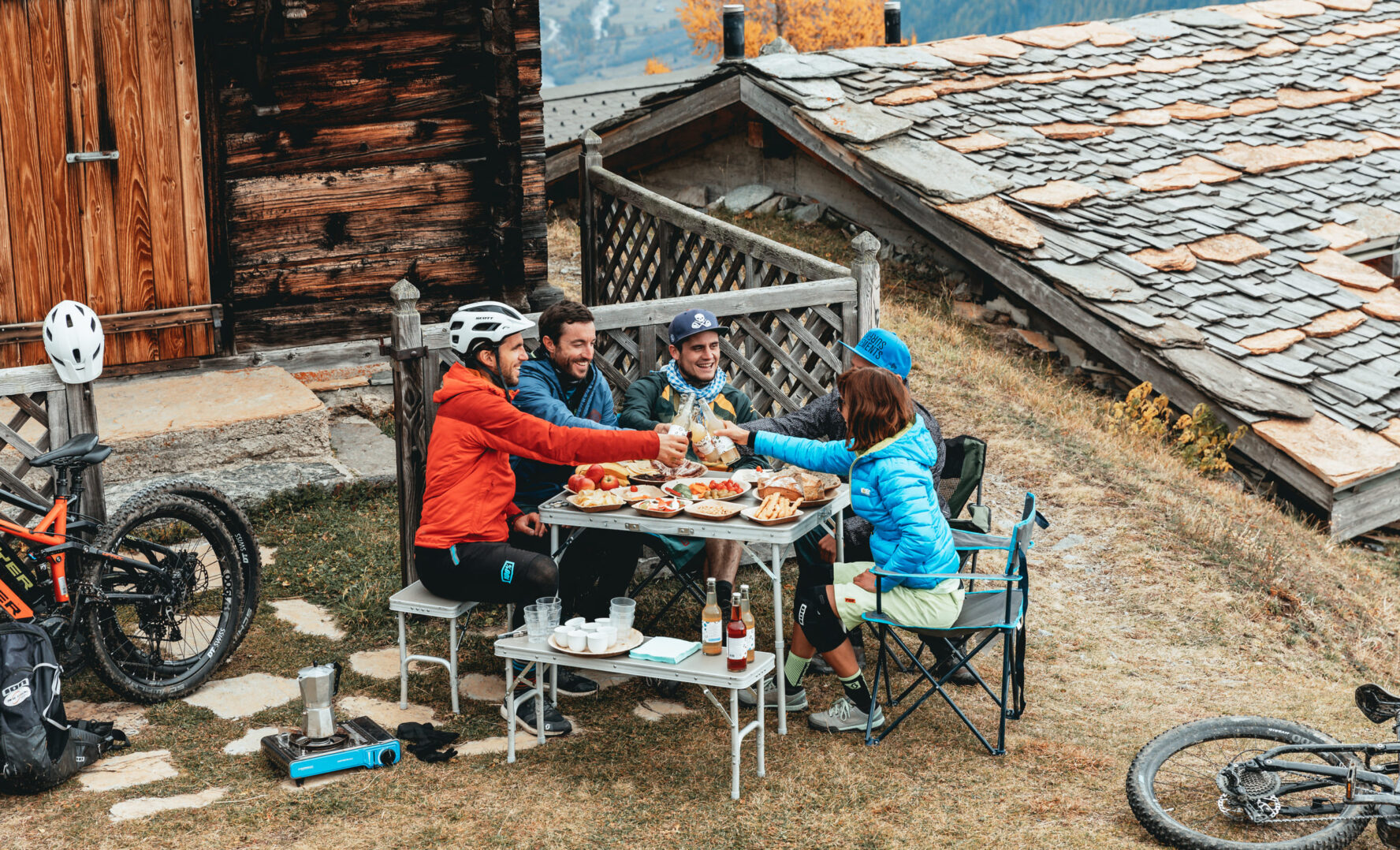 Group of riders in the Swiss Alps
