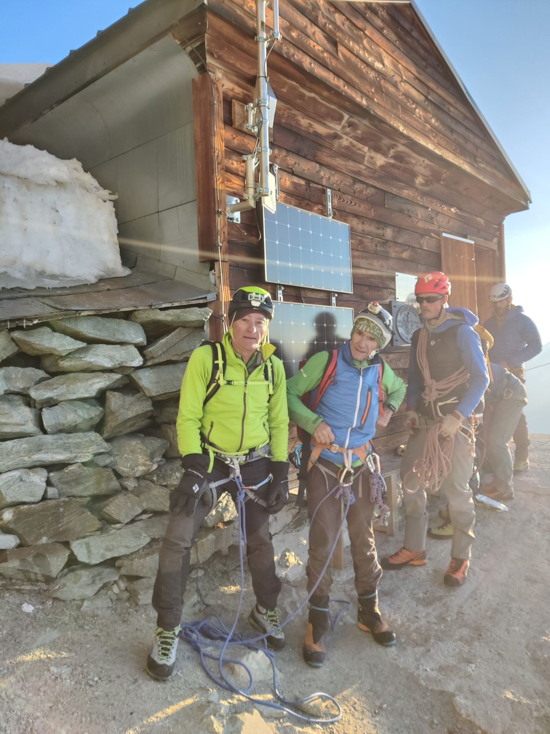 Happy group of climbers attempting to summit Matterhorn