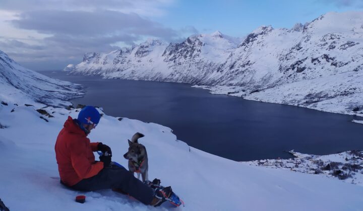 Hiker with snowshoes