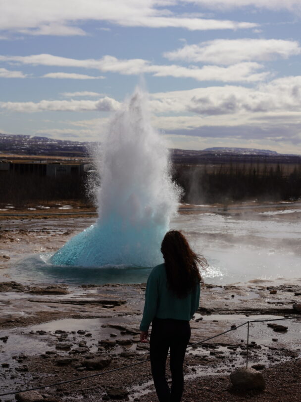 Hiker watching hot springs