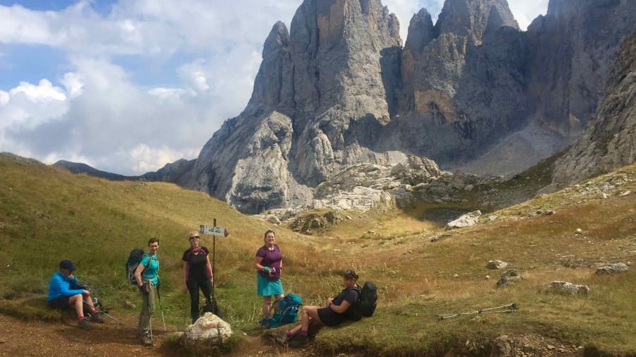 Hikers stop in the Dolomites