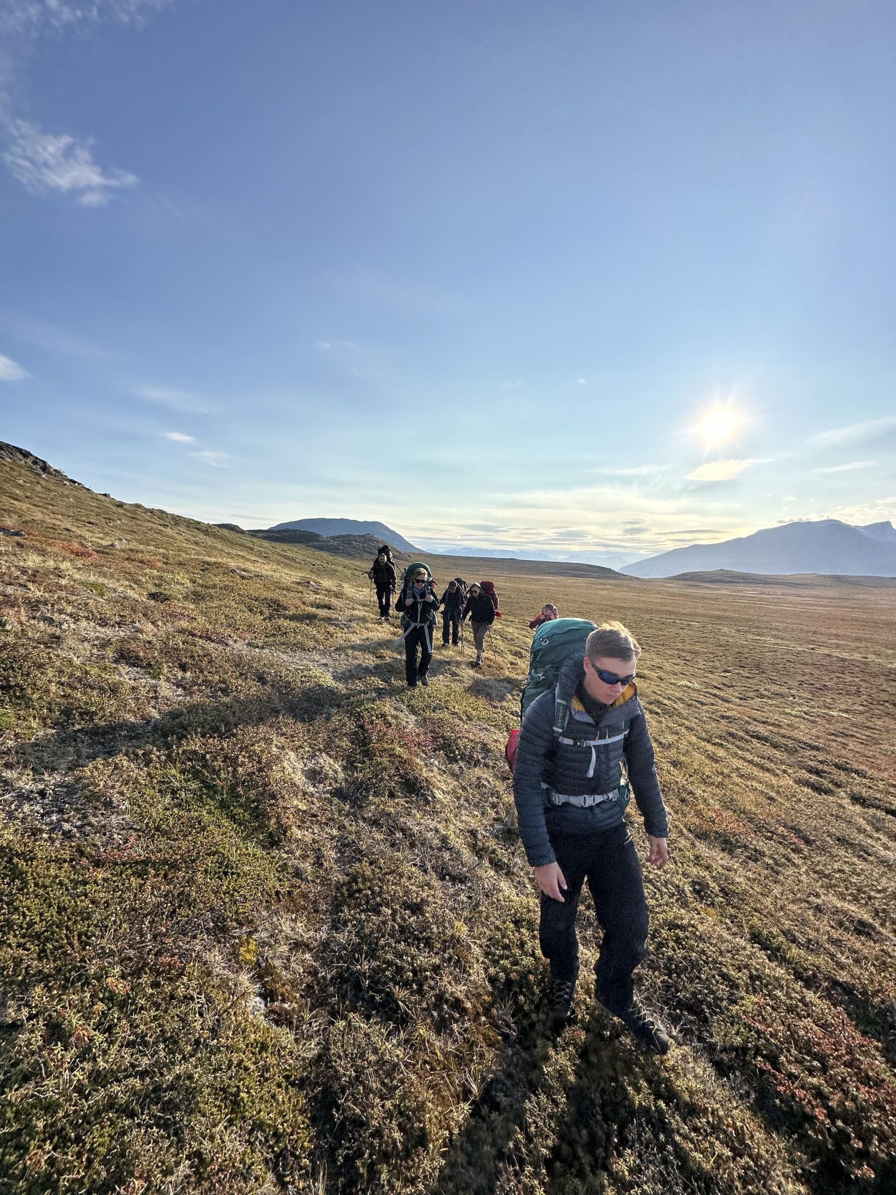 Hiking in Greenland on a sunny day