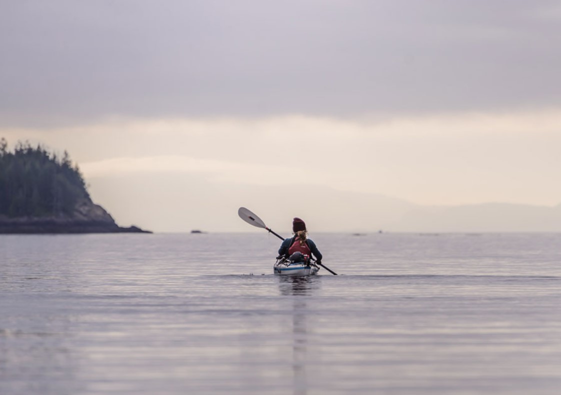 Kayaker paddling, Johnstone Strait