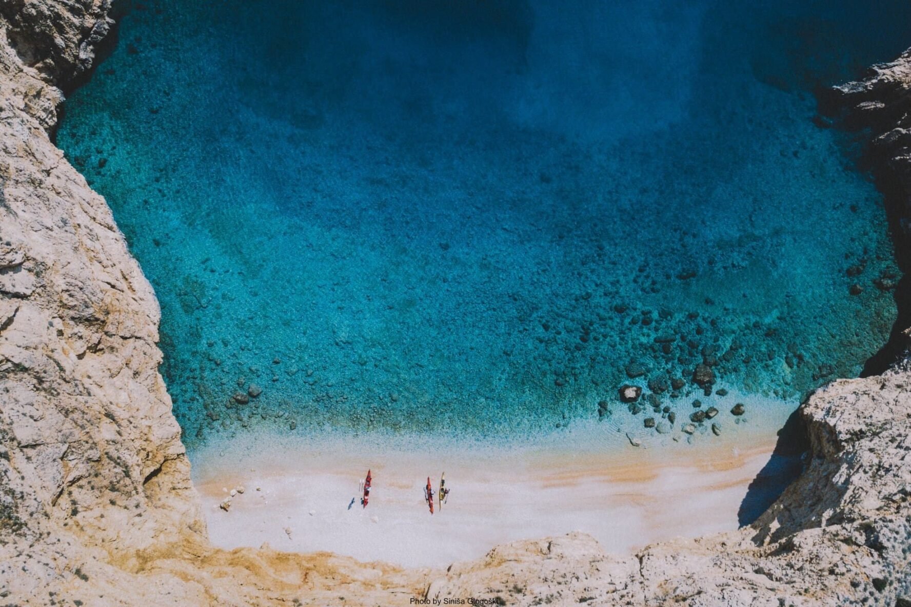 Kayaks on the shore in Croatia
