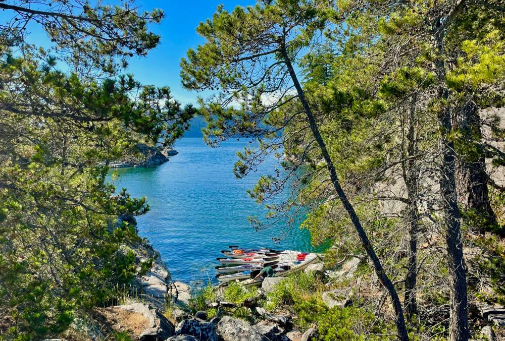 Kayaks in a cove in Desolation Sound