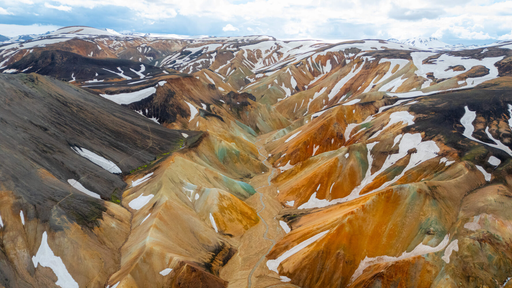 Landmannalaugar aerial snow-covered