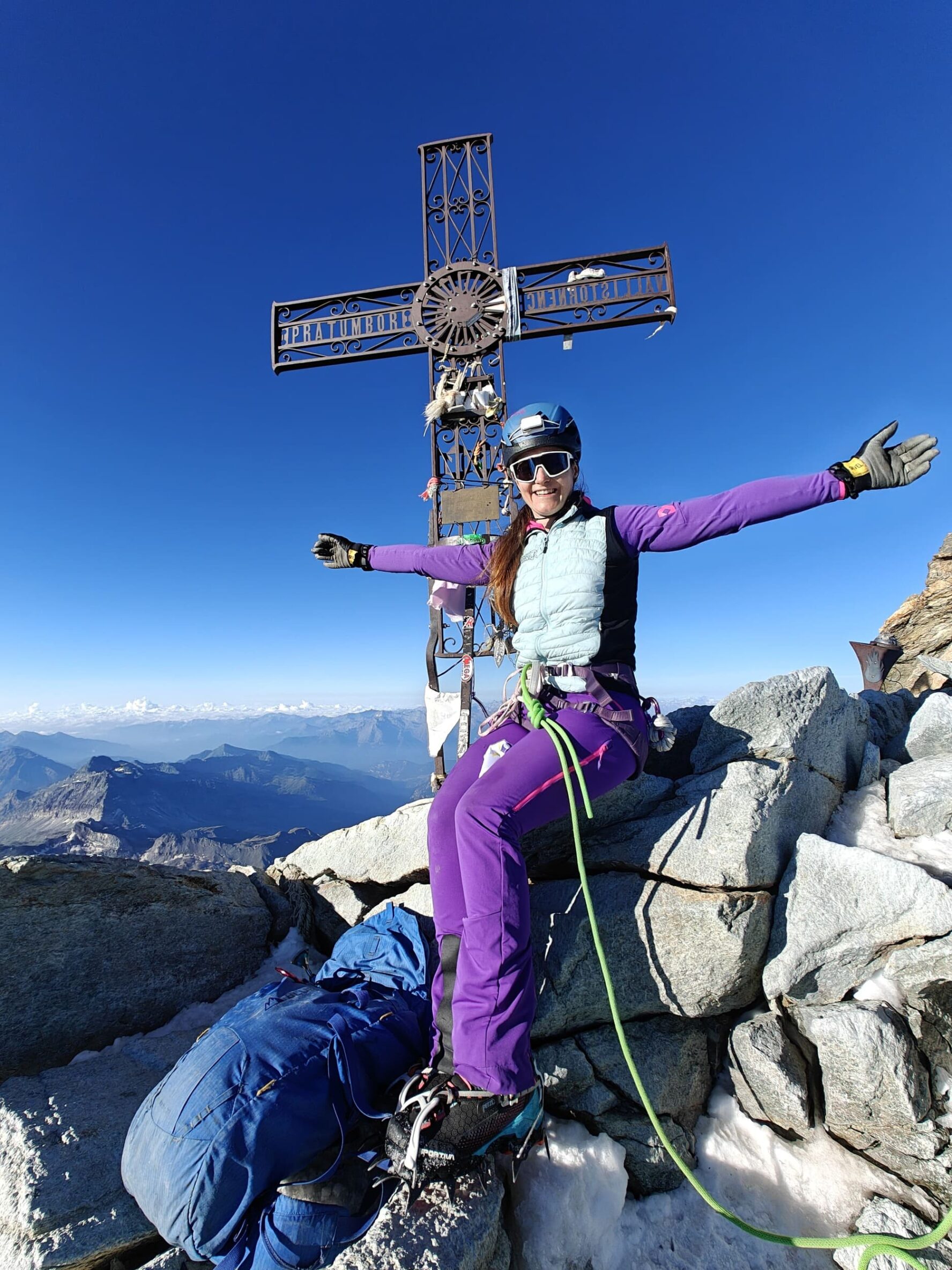 One climber on a sunny day ascending Matterhorn