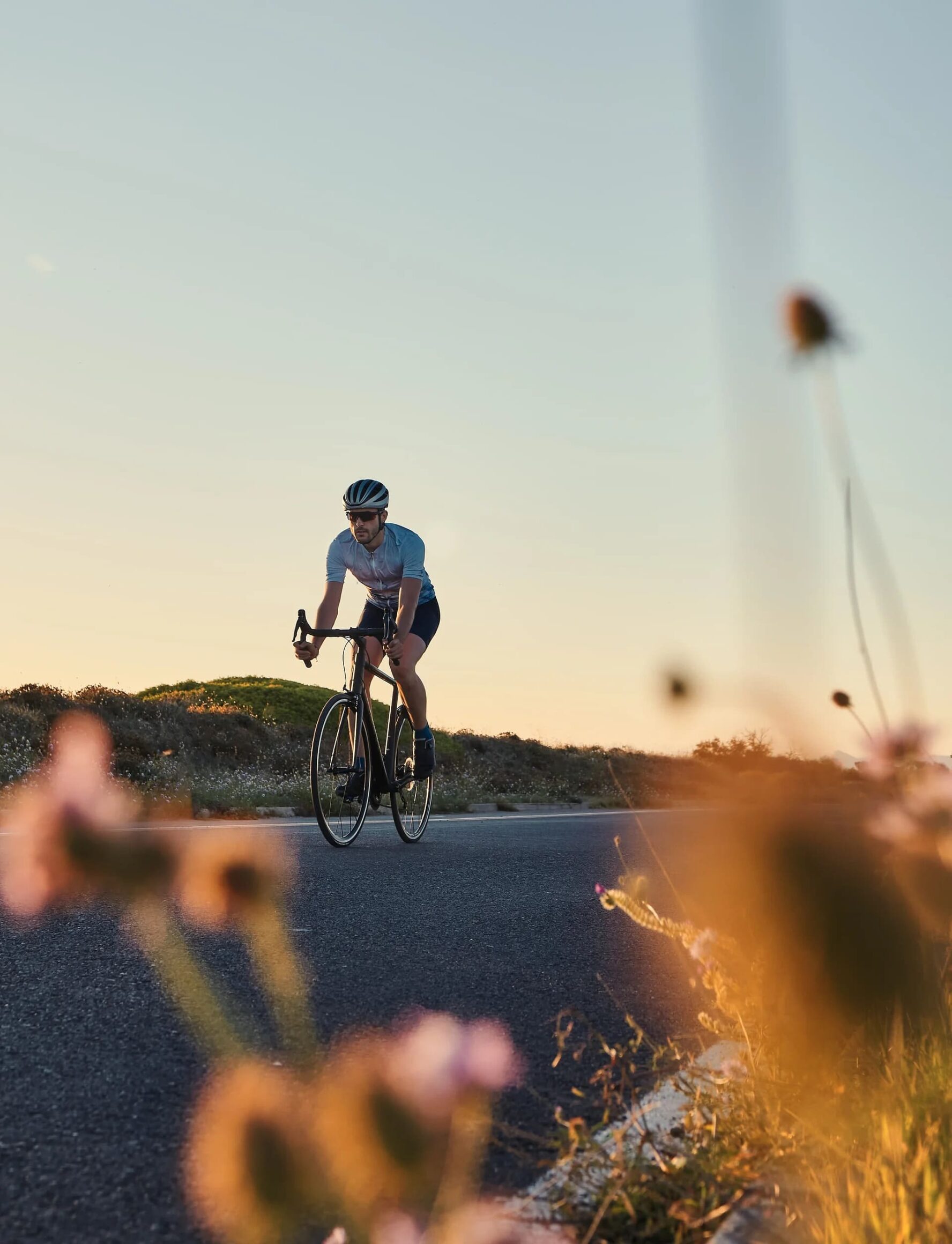 Once cyclist at sunset in Slovenia