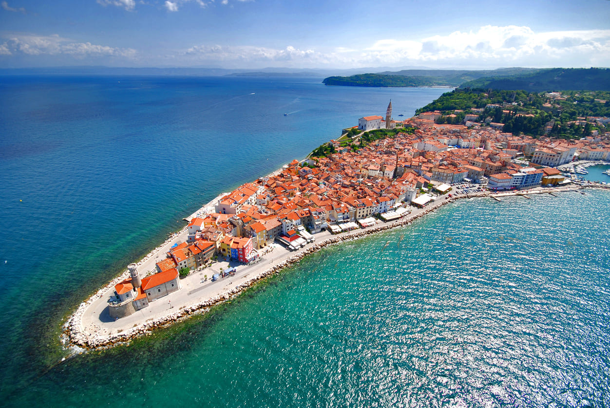 Piran in Slovenia, aerial view