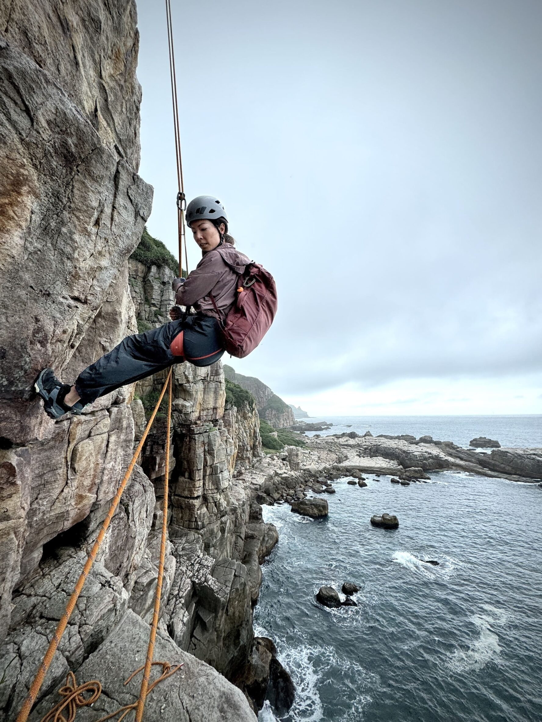Rappelling down a cliff in Taiwan