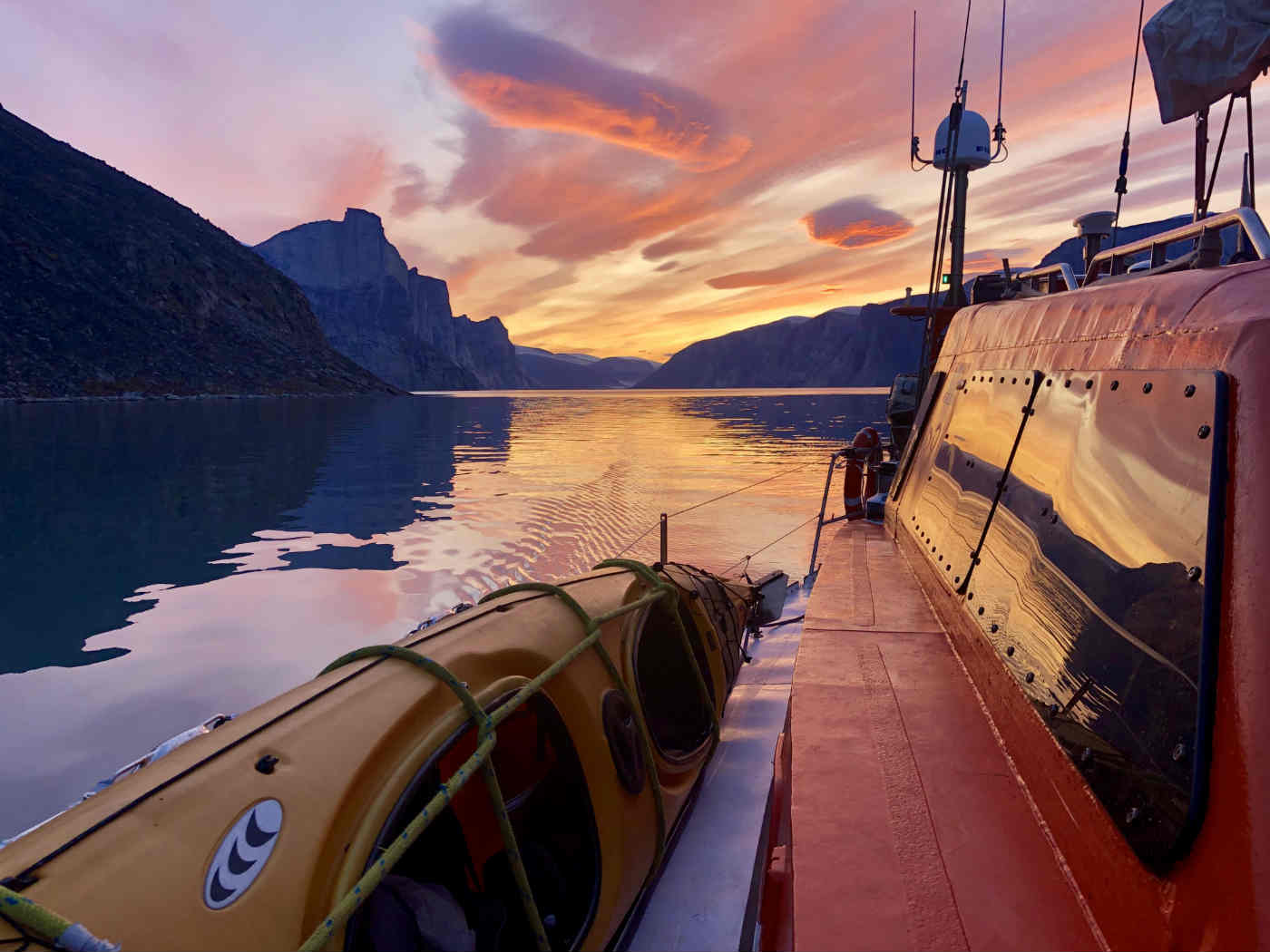 Sunset view from the boat in the fjords