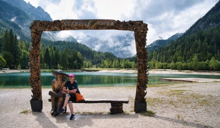 Wooden photo frame at Lake Jasna in Kranjska Gora