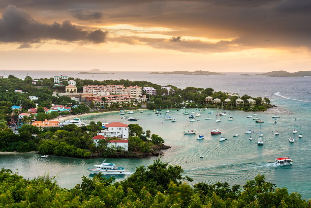 Cruz Bay on St. John island, U.S. Virgin Islands, at dusk