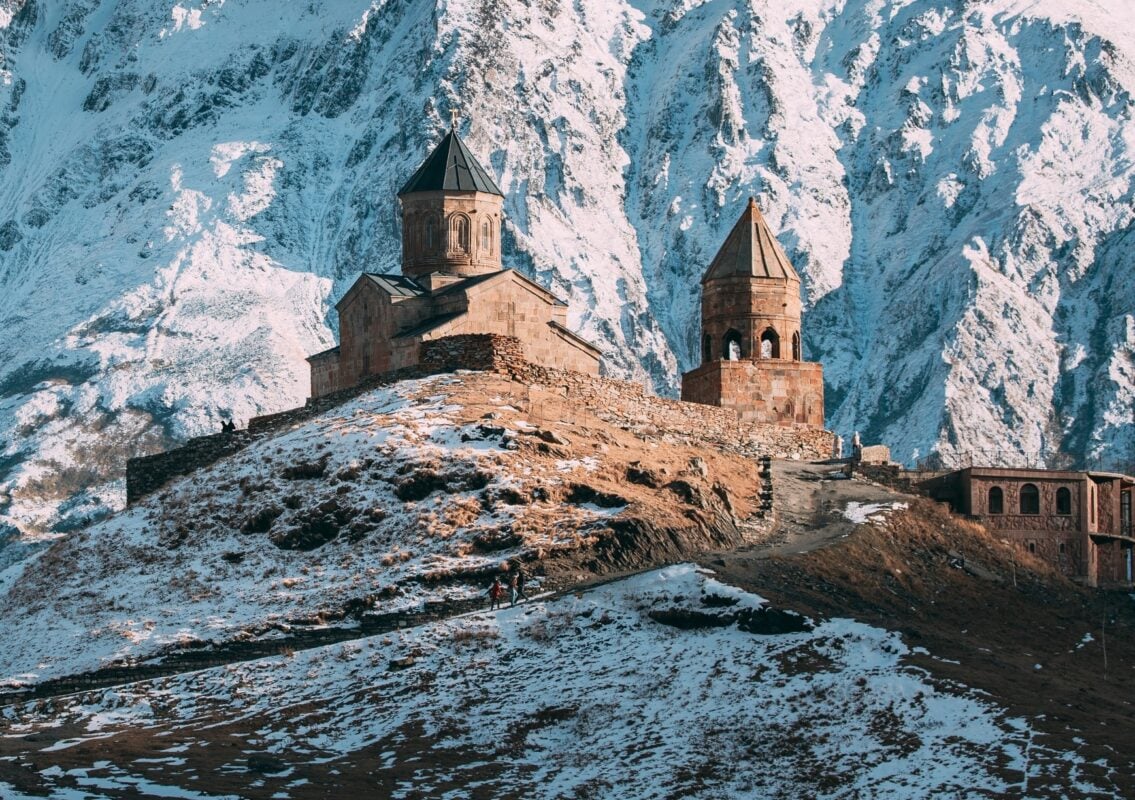 A view of the Trinity Church, Gergeti, Georgia