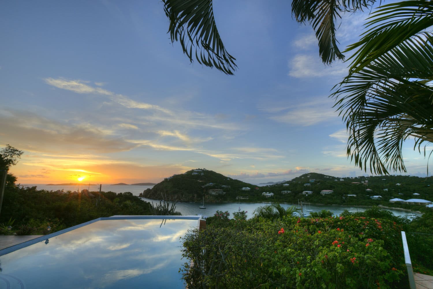 Sunset above the pool of Great Expectations Villa St. John